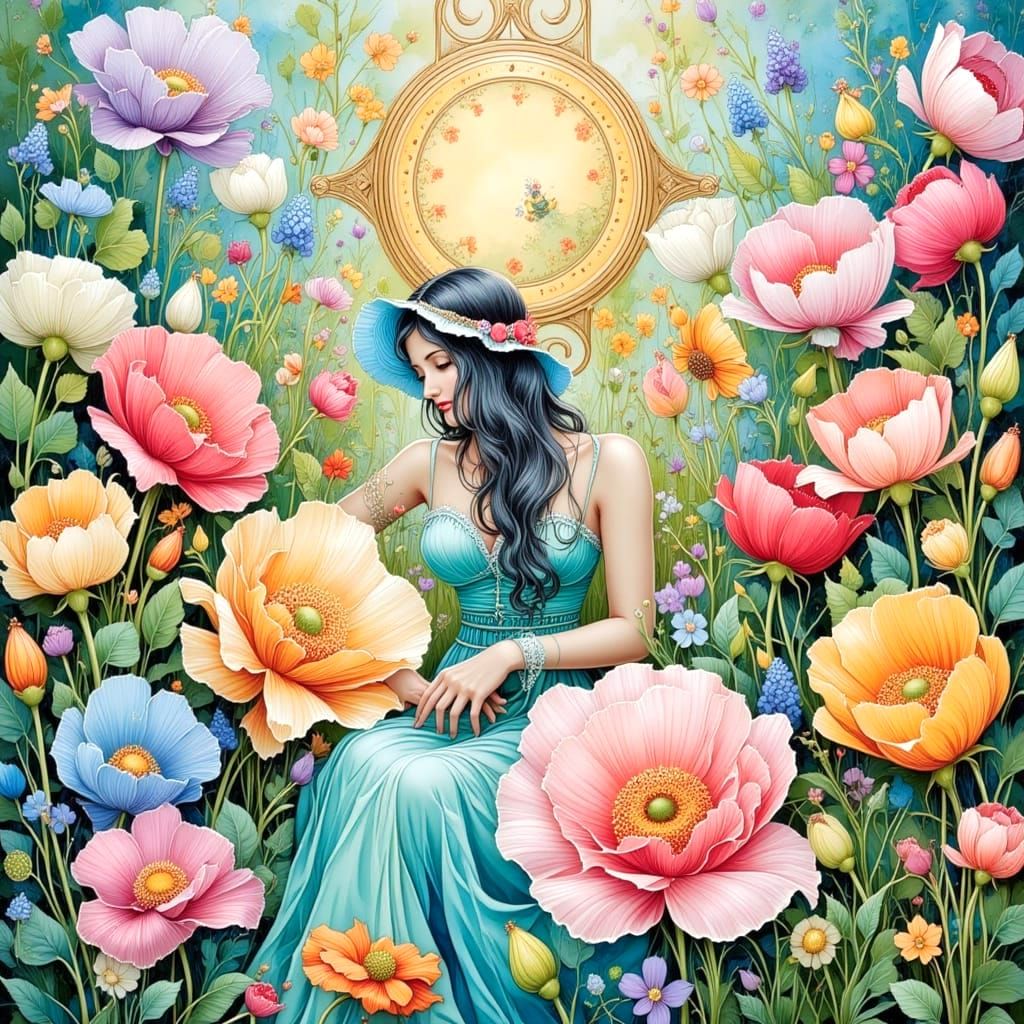 Whimsical Fairy in Zentangle Art Style with Vibrant Colors