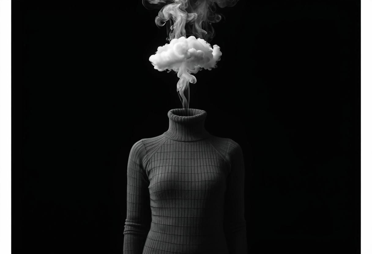 Elegant Woman in Smoke, Minimalist Poster Design