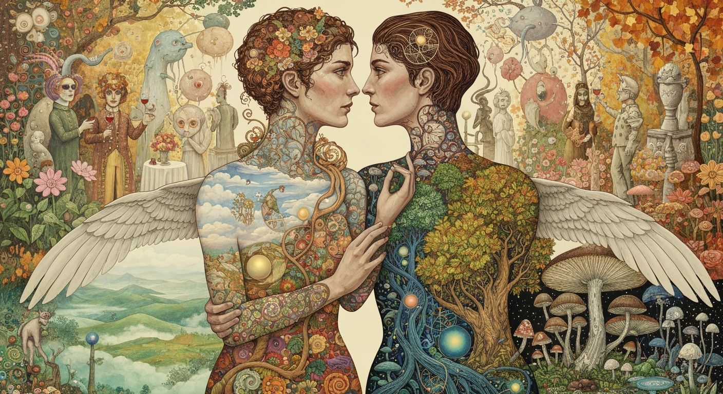 Surreal Garden Party in Klimt-Bosch Style