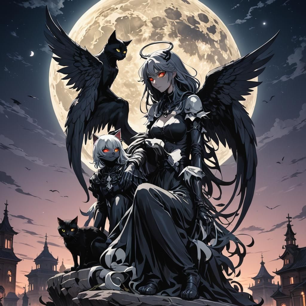 Black Cat with Angel of Death in Anime Style