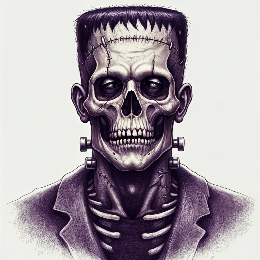 Frankenstein Skeleton Chimera in Ballpoint Pen Style