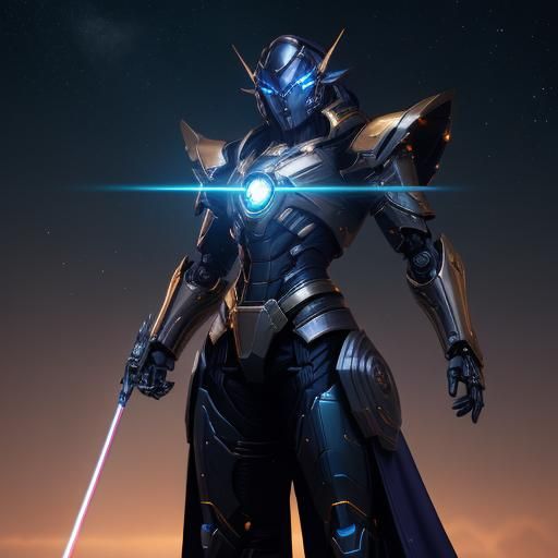 Cyborg Elf Warrior in a Glossy Sci-Fi Vista