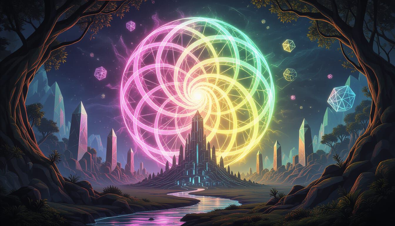 Radiant Singularity Beacon in Anime-Cyber-Fantasy Style