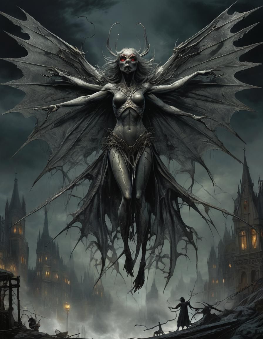 Terrifying Winged Spider Woman in Horror Style
