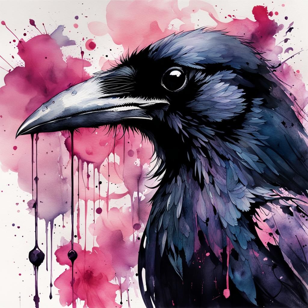 Watercolor Raven Splash Art in Digital Style
