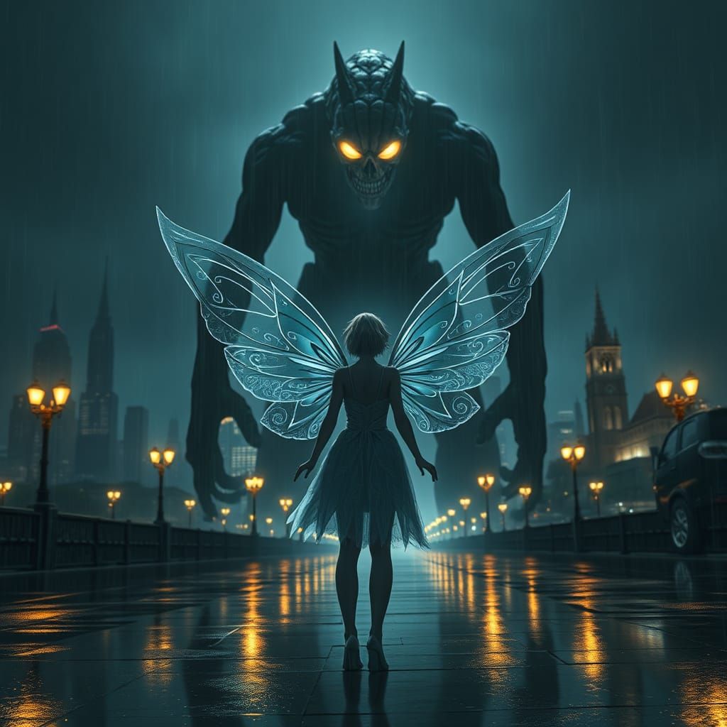 Fairy vs Zombie: Dark Fantasy Art Nouveau Scene