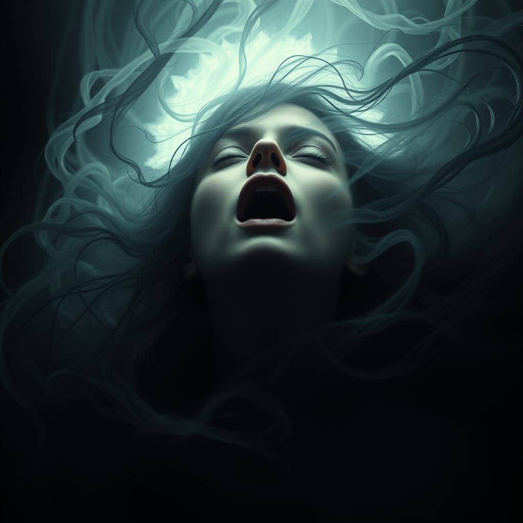 Woman Shrouded in Dark, Eerie Mist