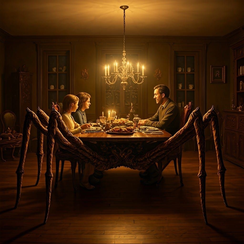 Whimsical Family Dinner Scene in Miyazaki-Inspired Style