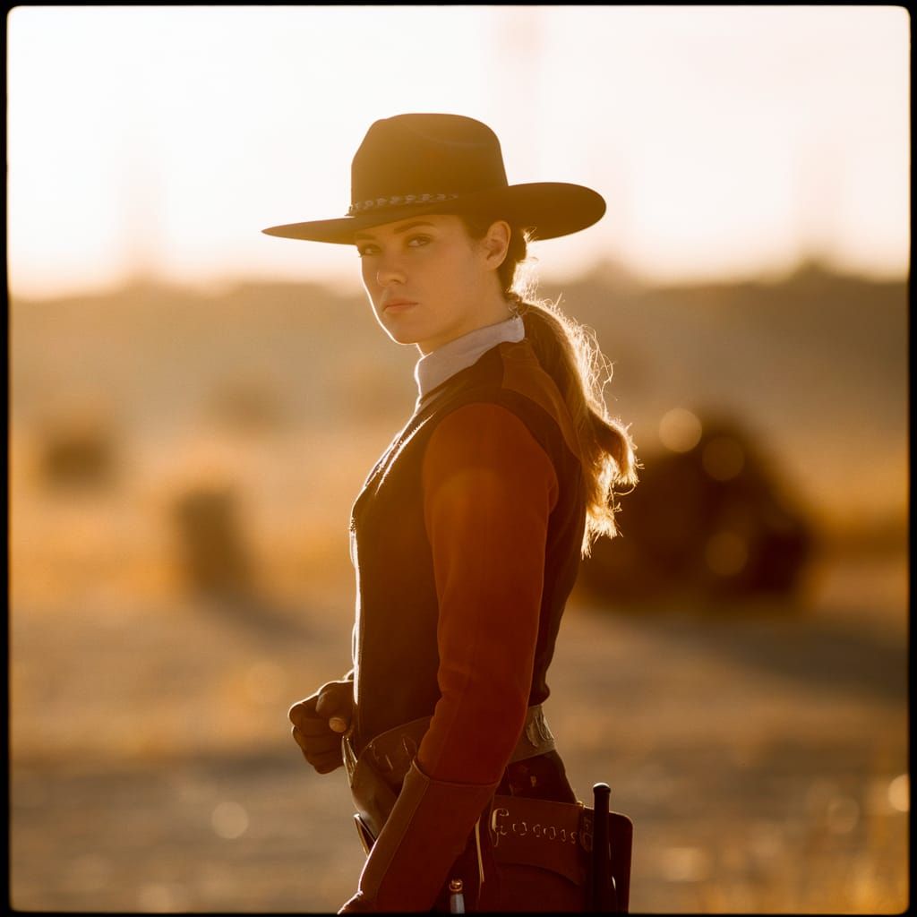 A young Heather Kozar as a gunslinger in the old west