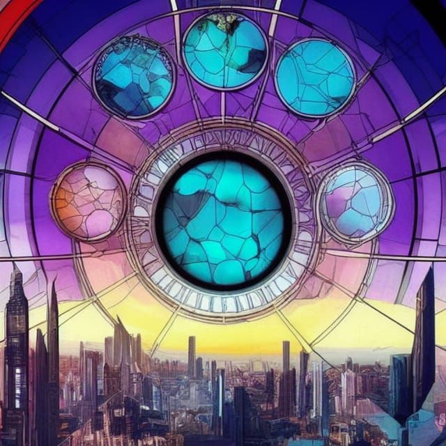 Dystopian Future: Stained Glass Retropunk Cityscape