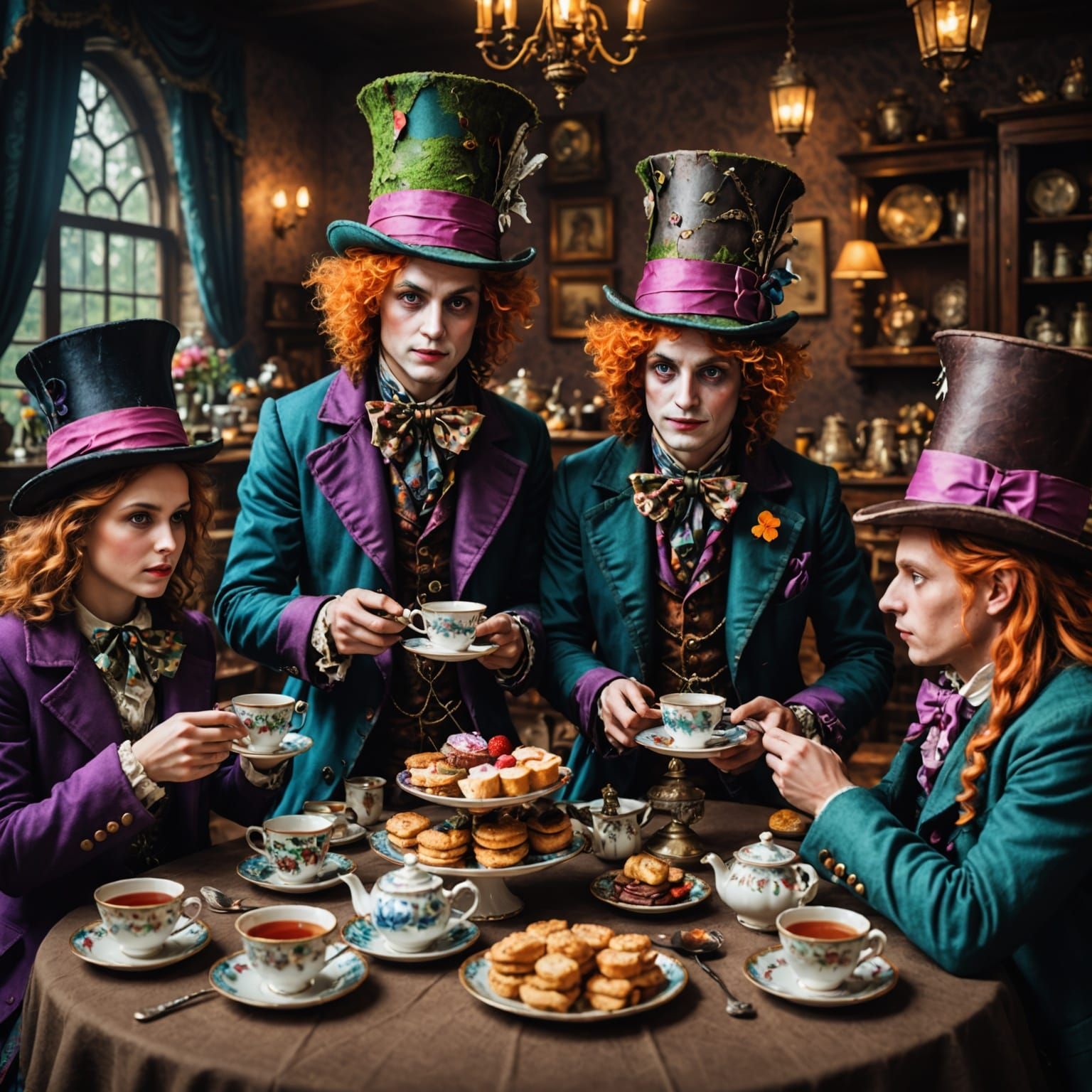 Mad Hatter's Tea Party in Pixel Art