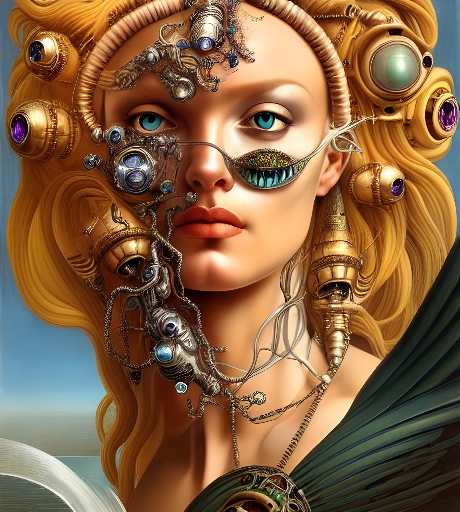 Renaissance Cyberpunk Alien Goddess Portrait