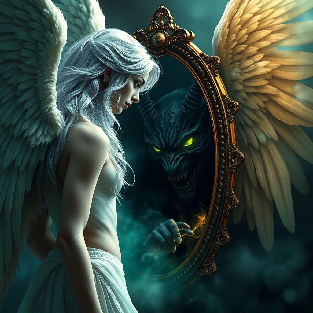 Angel's Dark Reflection: A Hyperrealistic Digital Art