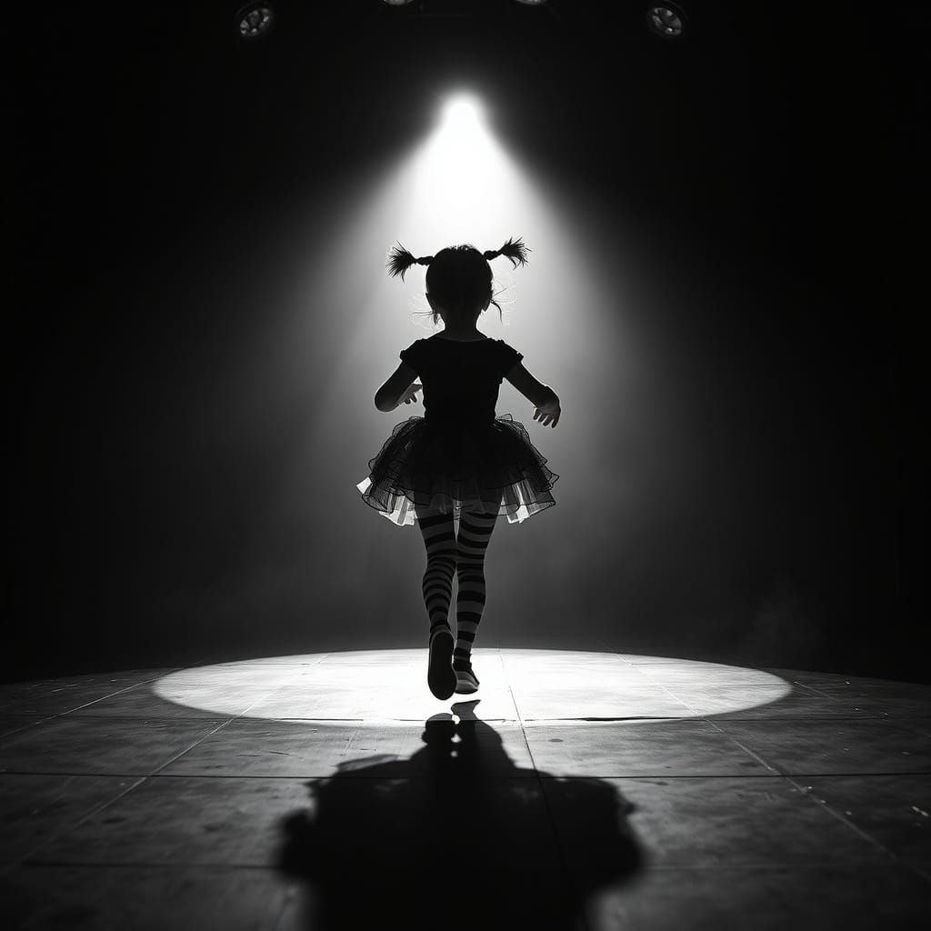 Gothic Fantasy Harlequin Girl Runs to Spotlight