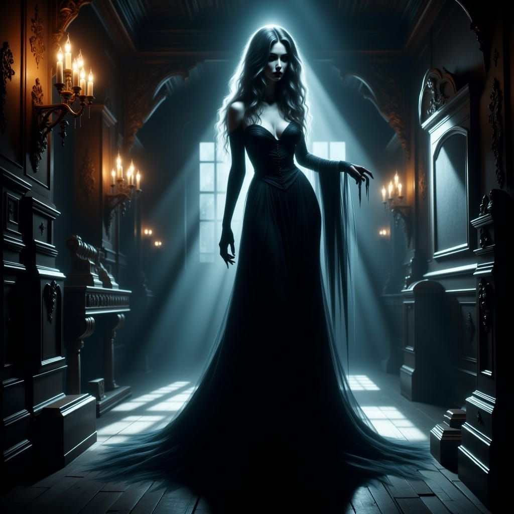 Spectral Vampire Emerges in Gothic Ballroom