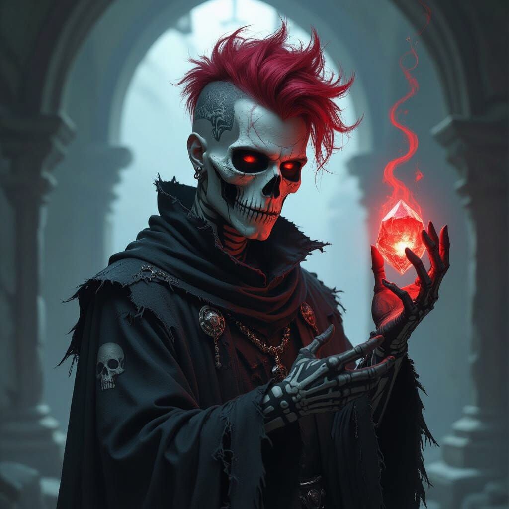 Male Necromancer in Crypt with Glowing Gem, in Dark Fantasy ...