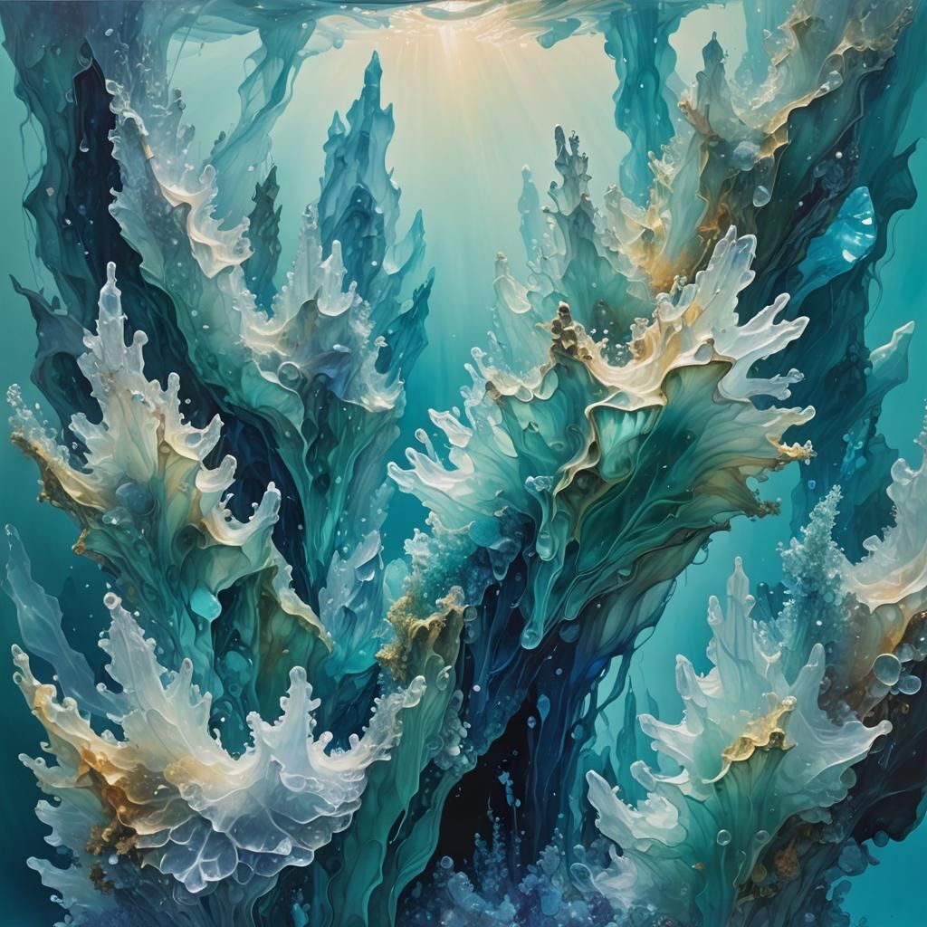 Iridescent Blue Waters with Crystal Formations