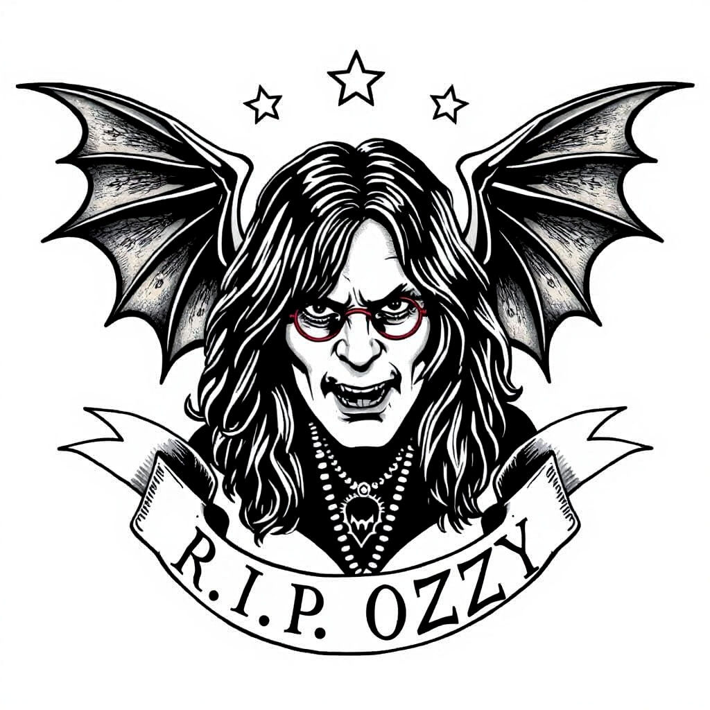 Vintage Tattoo Art: Ozzy Osborne with Bat Wings