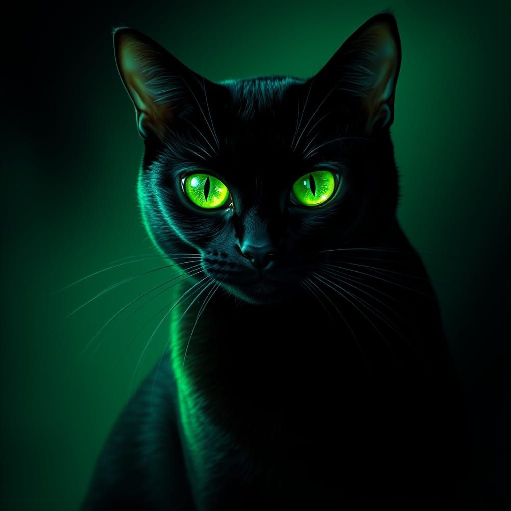 Mystical Black Cat in Enchanted Forest Shadows