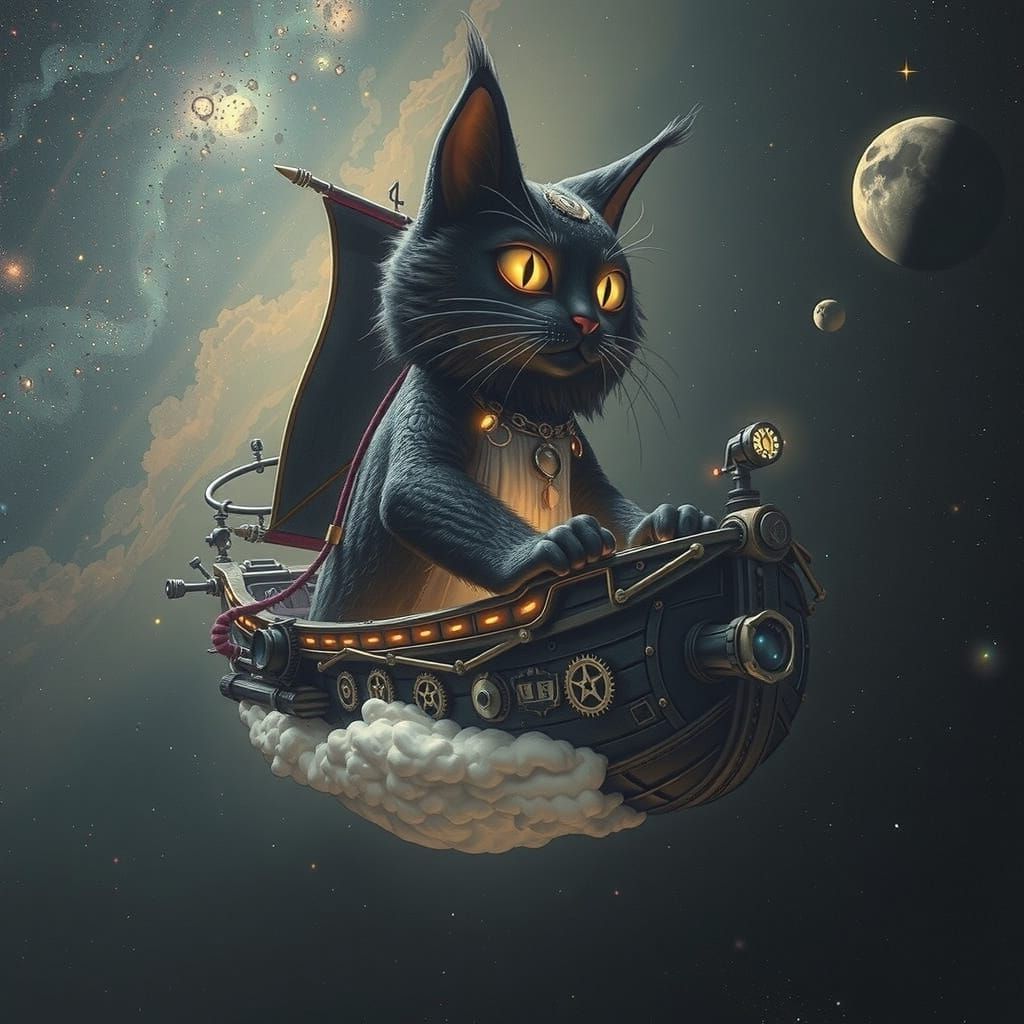 Cosmic Neko Spirit in Nebula Muppet with Punk Gears