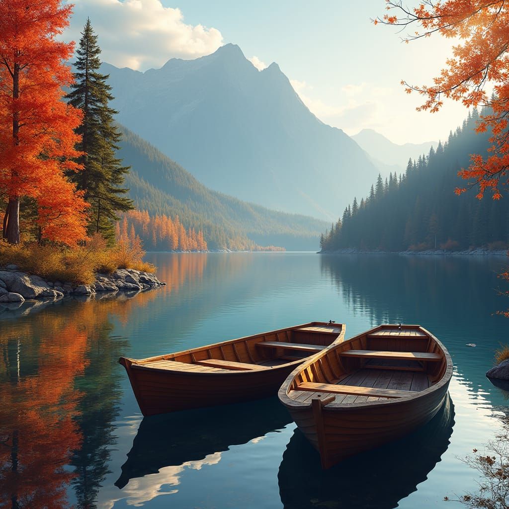 Autumn Lake Scene in Impressionist Style