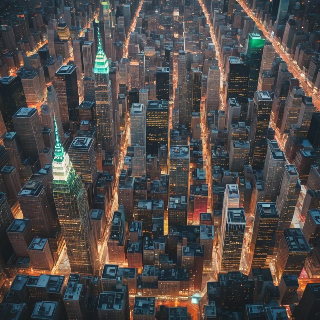 Gleaming Glass Apple: Vibrant Cityscape Still Life