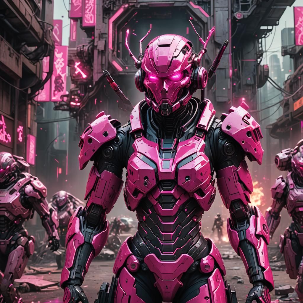 Hot Pink Cyborg Soldier in Detailed Matte Painting