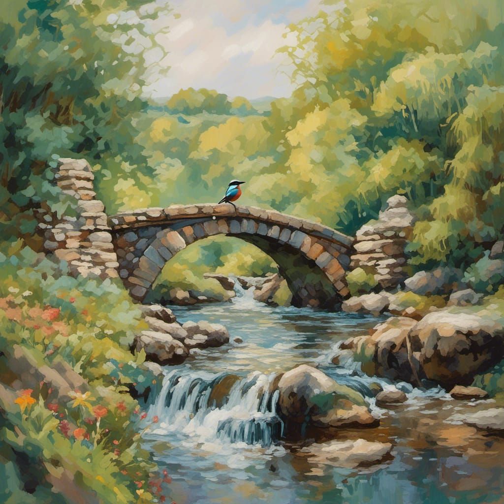 Kingfisher Perched Above a Peaceful Stream