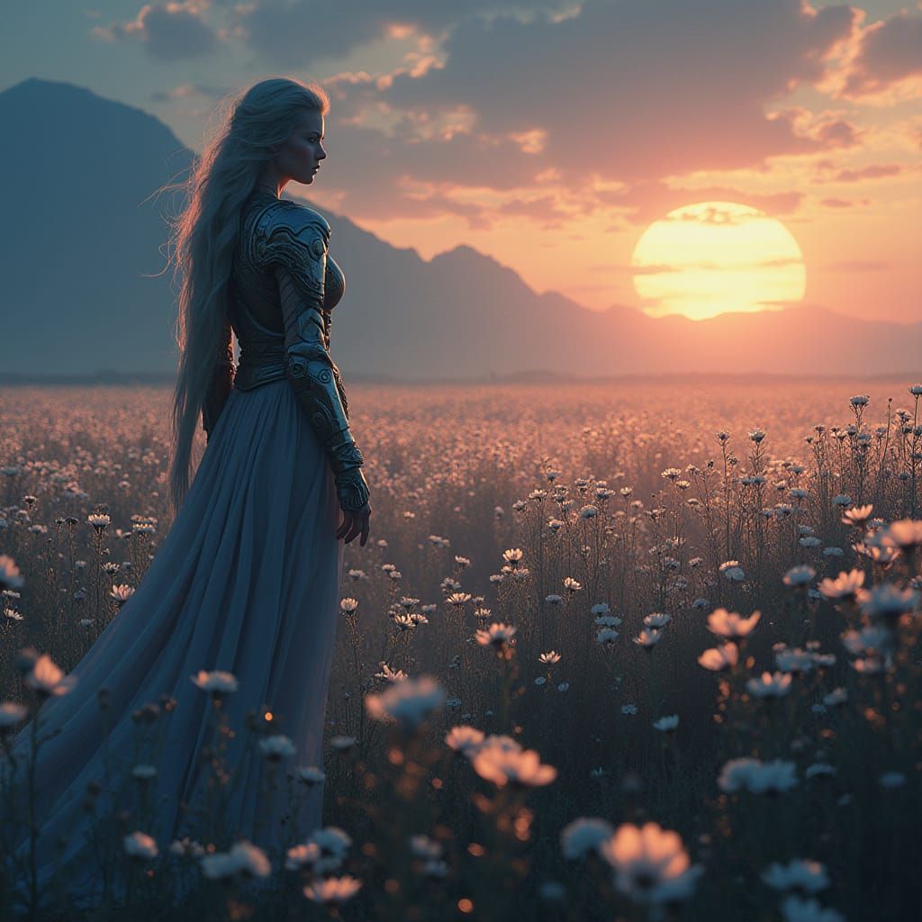 Khthonia on Battlefield at Dusk in Sci-Fi Style