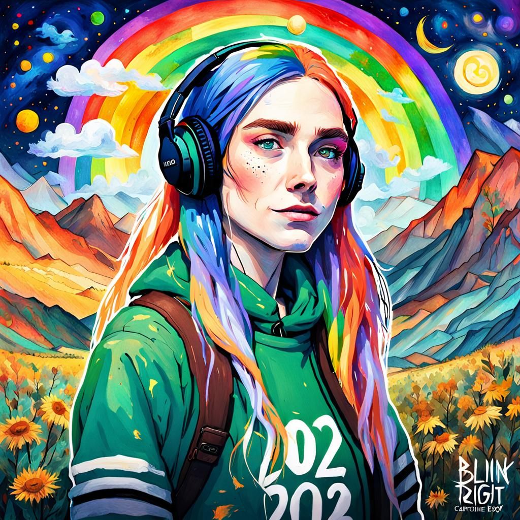 Elf Girl Music Playlist Cover Art in Watercolor Style