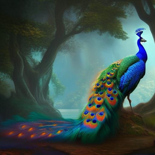 Fantastical Peacock in Detailed Matte Painting