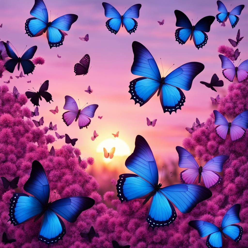 Colorful Butterflies in Sunset