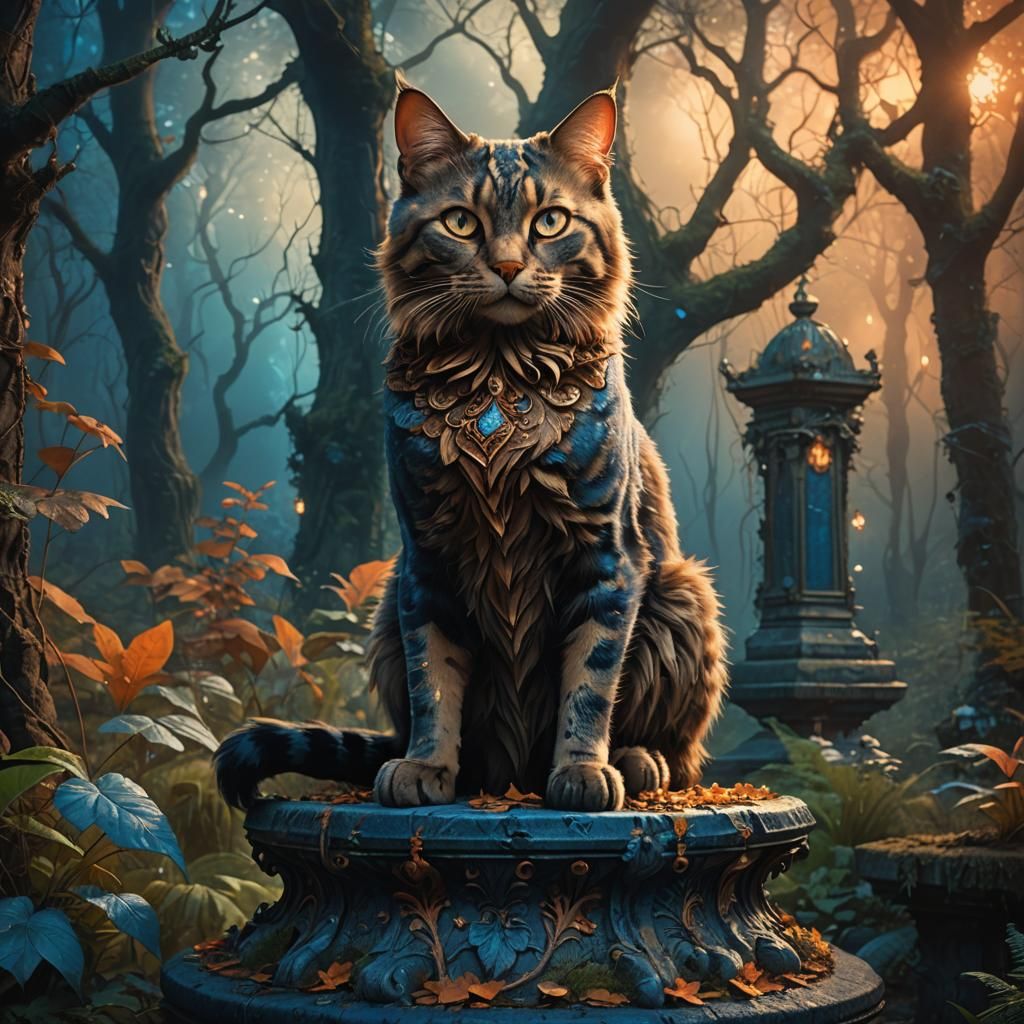 Ornate Cat on Magical Pedestal, Fantasy Concept Art