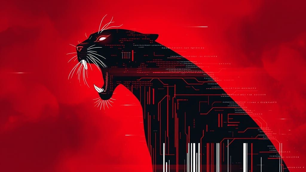 Glitch Art Panther Silhouette with Red Glitching