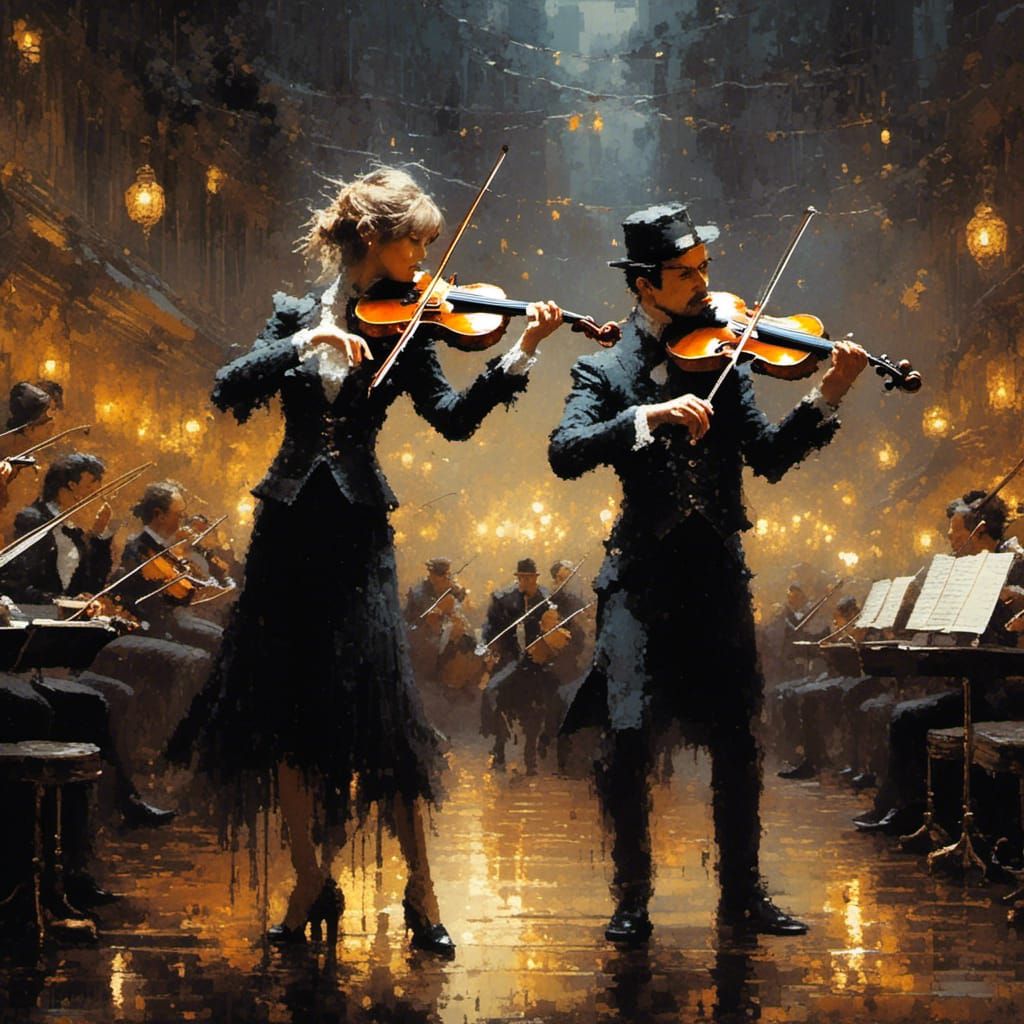 Violinist Duel: Sinister Fine Art Painting