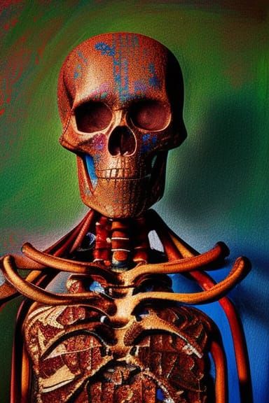 Intricate Skeleton Portrait in Stained Glass Style