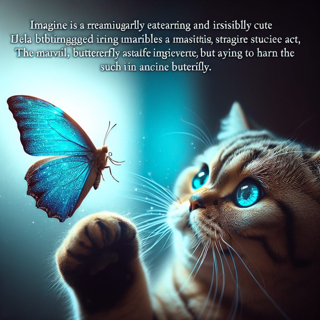 Cute Cat with Magical Butterfly on Nose