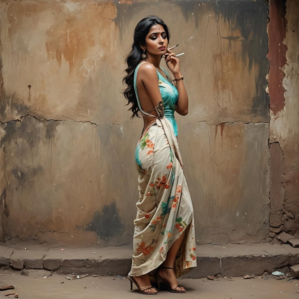 Sensual Indian Goddess in a Backless Dress, Smoldering with....