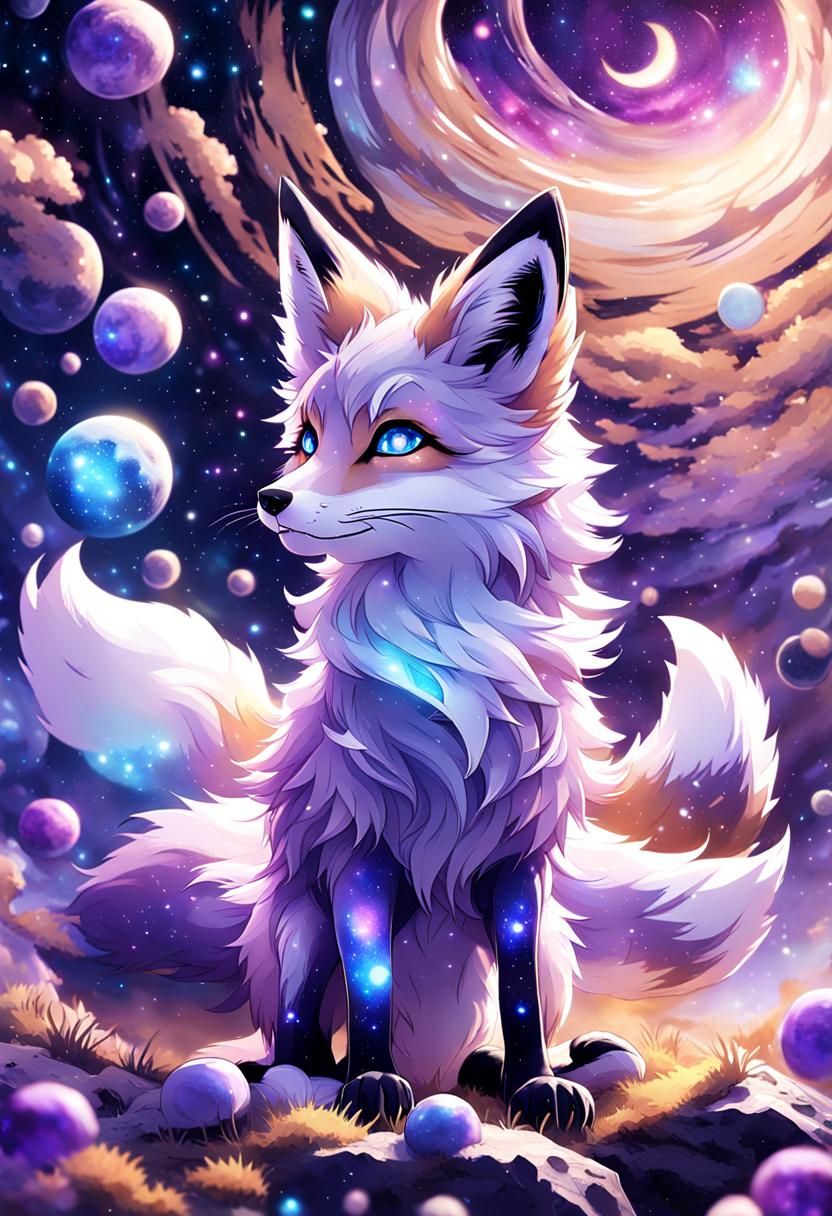 Fantasy Galaxy Fox in Anime-Inspired Digital Art