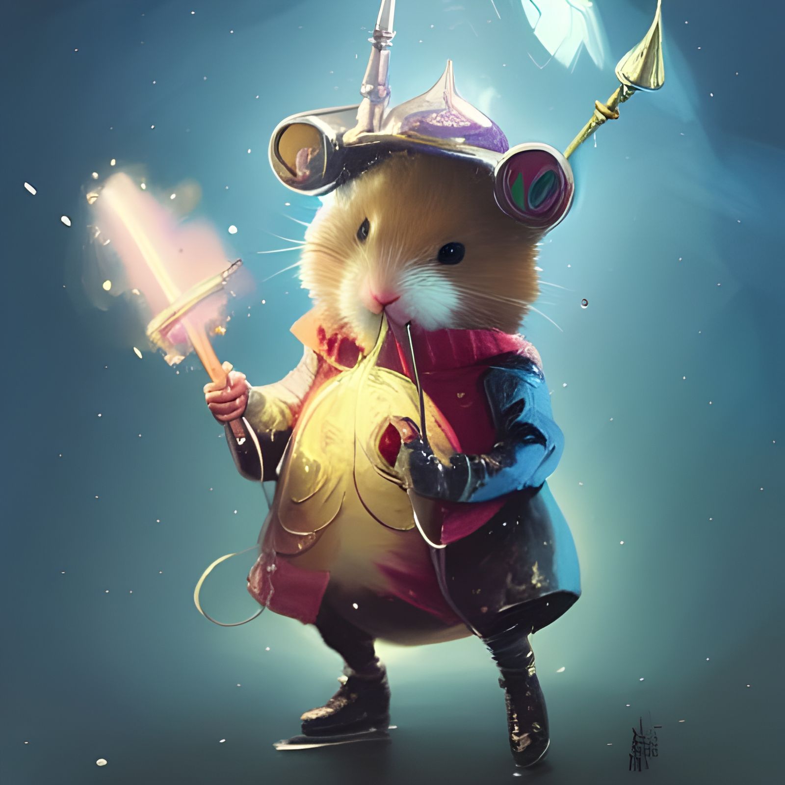Wizard Hamster Skating: Digital Art Masterpiece