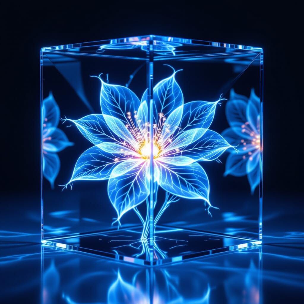 Ethereal Lichtenberg Lightning Flower in Reflective Cube