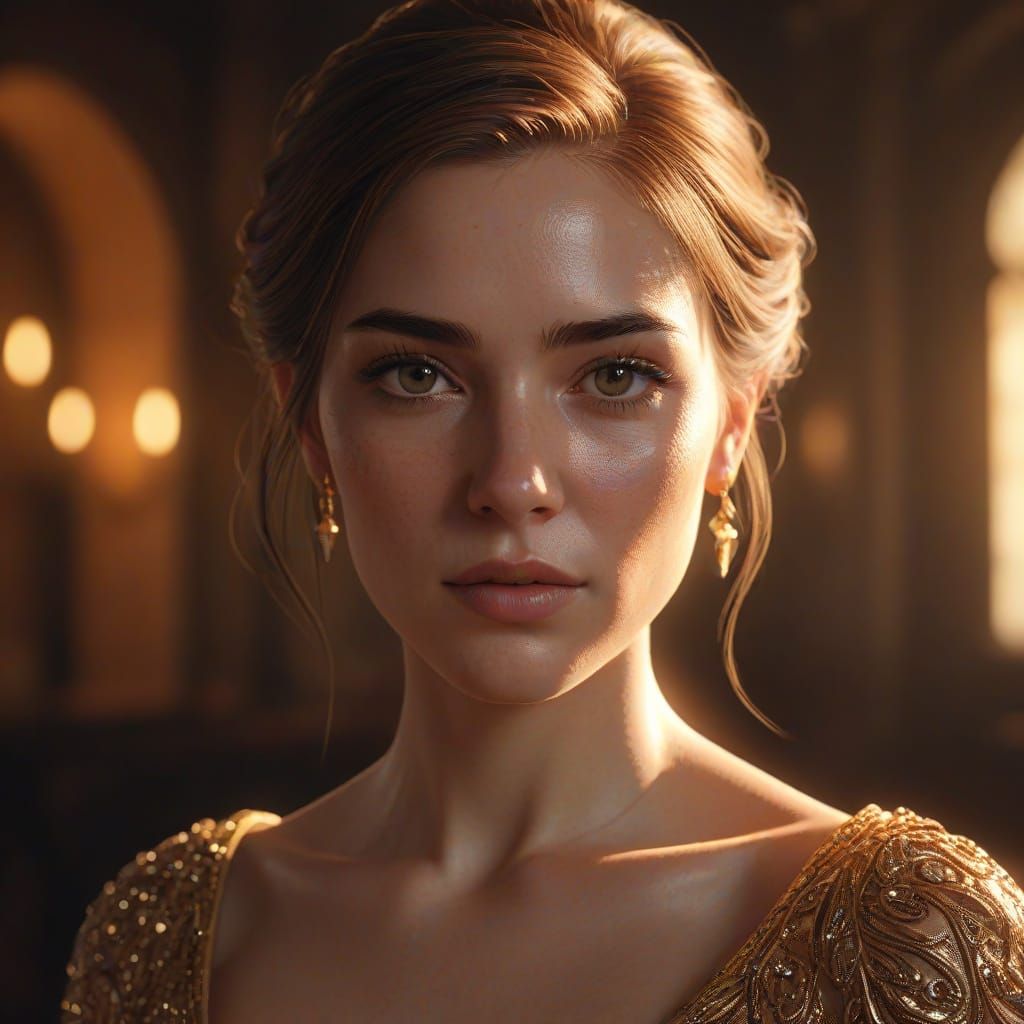 Elegant Doe-Eyed Woman in Hyper-Realistic Digital Art