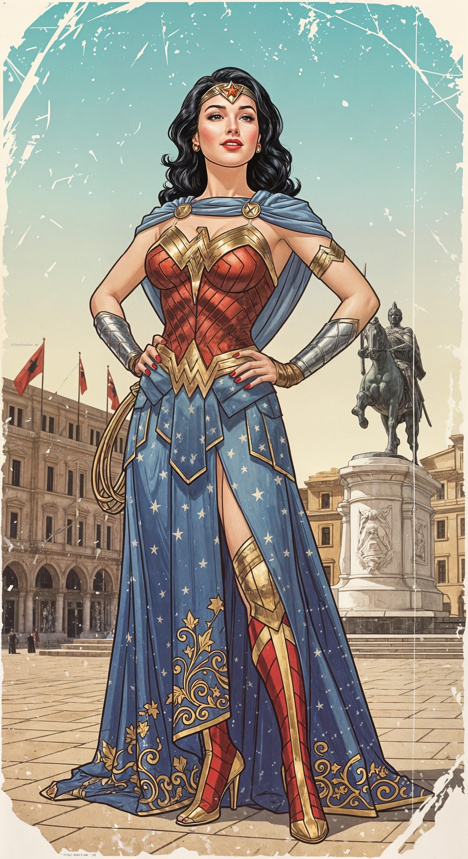 Wonder Woman Vacation in Albania: Retro Pin-Up Poster