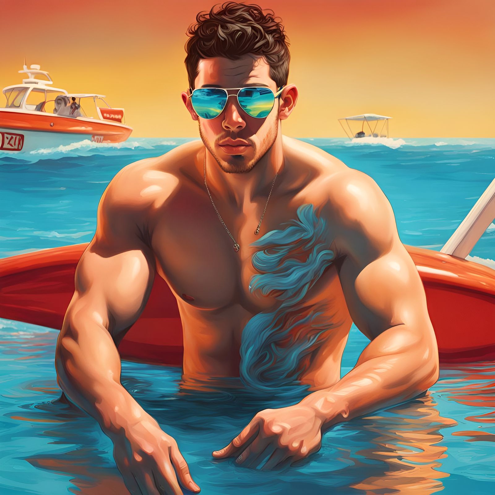 Lifeguard Portrait with Mirrored Sunglasses in Hyperrealism