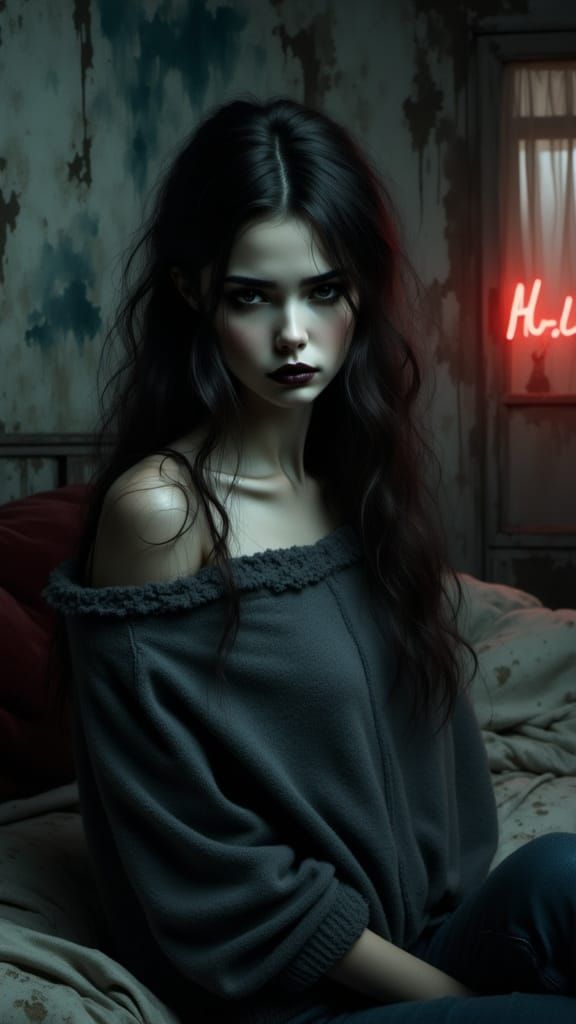 Gothic Woman in Dark, Moody Photographic Style