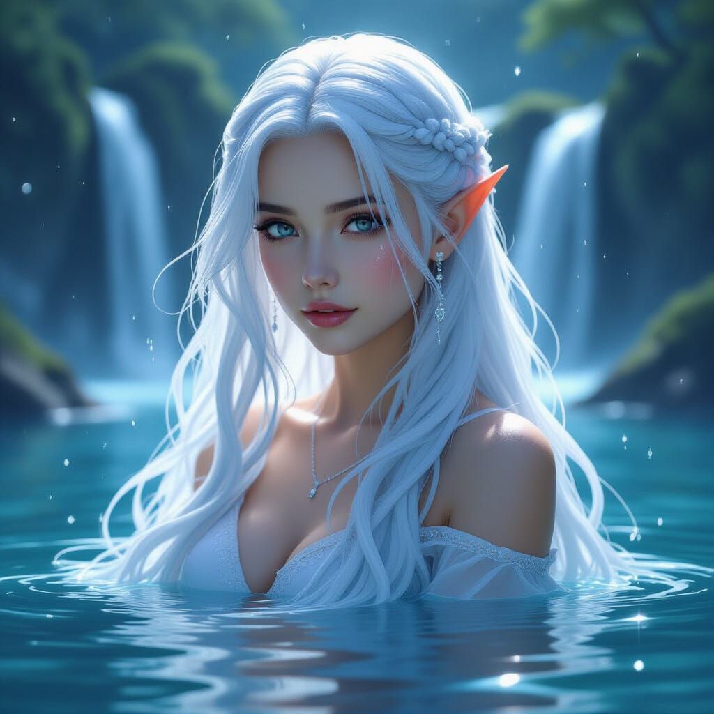 Ethereal Water Spirit with Flowing Silver Hair