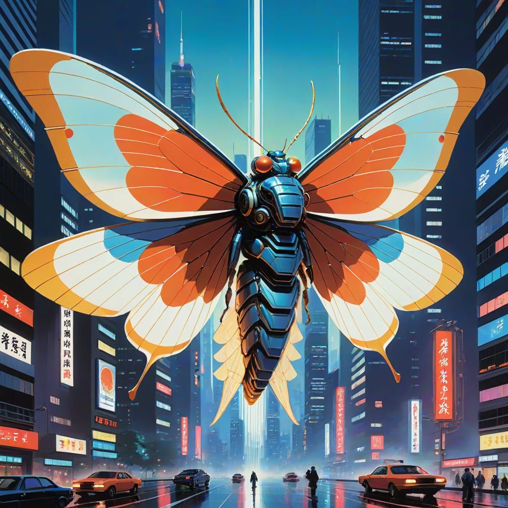 Radiant Tokyo Moth Goddess Rises from Vortex