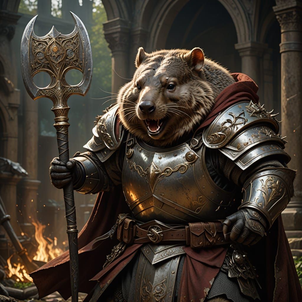 Furious Wombat Warrior in Dark Fantasy Style