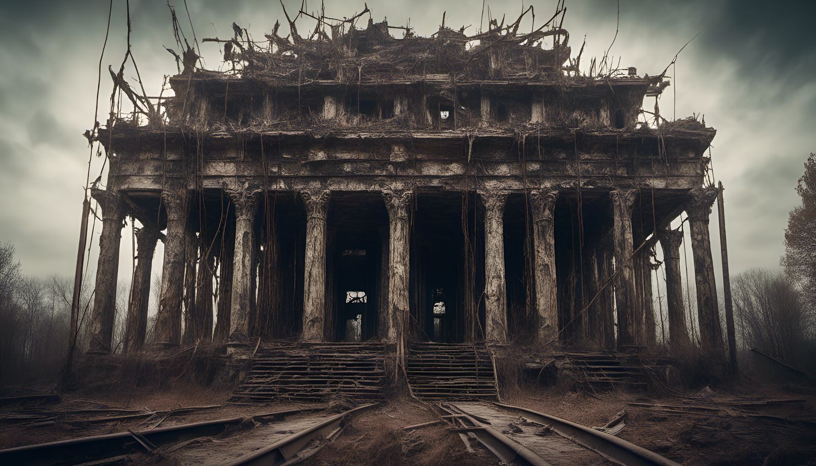 Steampunk Greek Temple on Tracks: Cinematic 3D Render