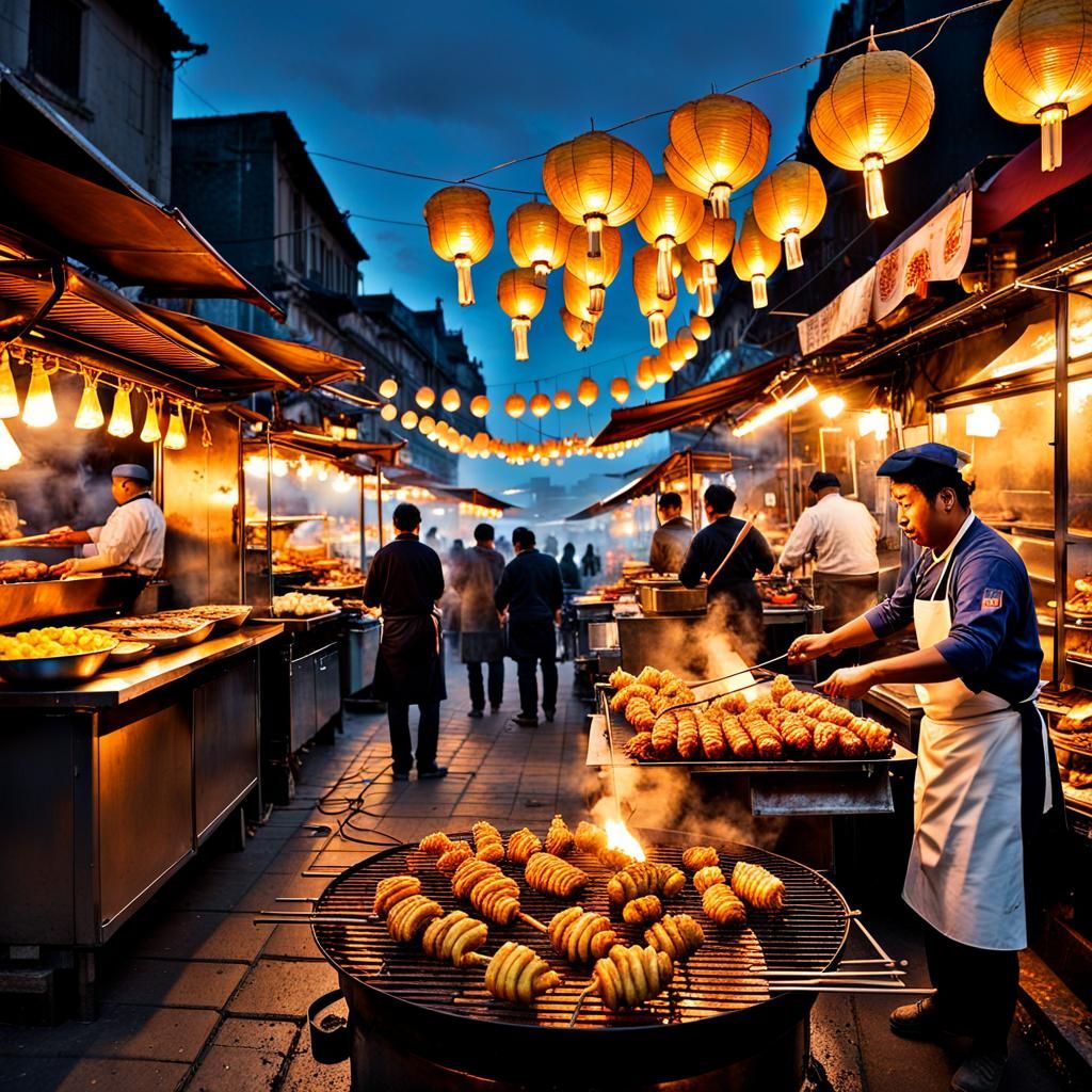 Magical Street Food Stall at Twilight, Ghibli-Inspired